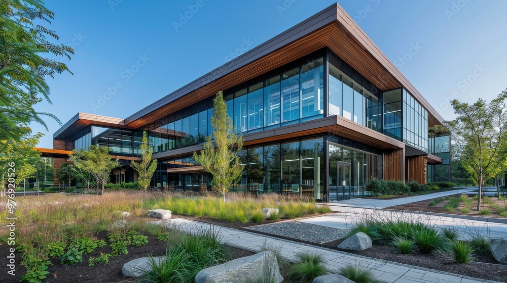 An energy-efficient office building that is at the forefront of sustainable architecture demonstrates the expert fusion of green technologies and design. An energy-efficient office building that is at the forefront of sustainable architecture demonstrates the expert fusion of green technologies and design.