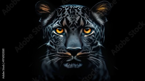 Close-up portrait of a black panther with piercing yellow eyes against a dark background.