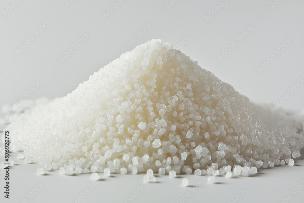 A pile of white sugar is on a white surface A pile of white sugar is on a white surface