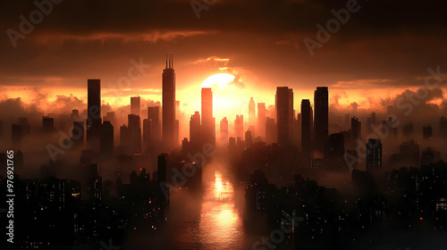 A dramatic, fiery sunset ca...
