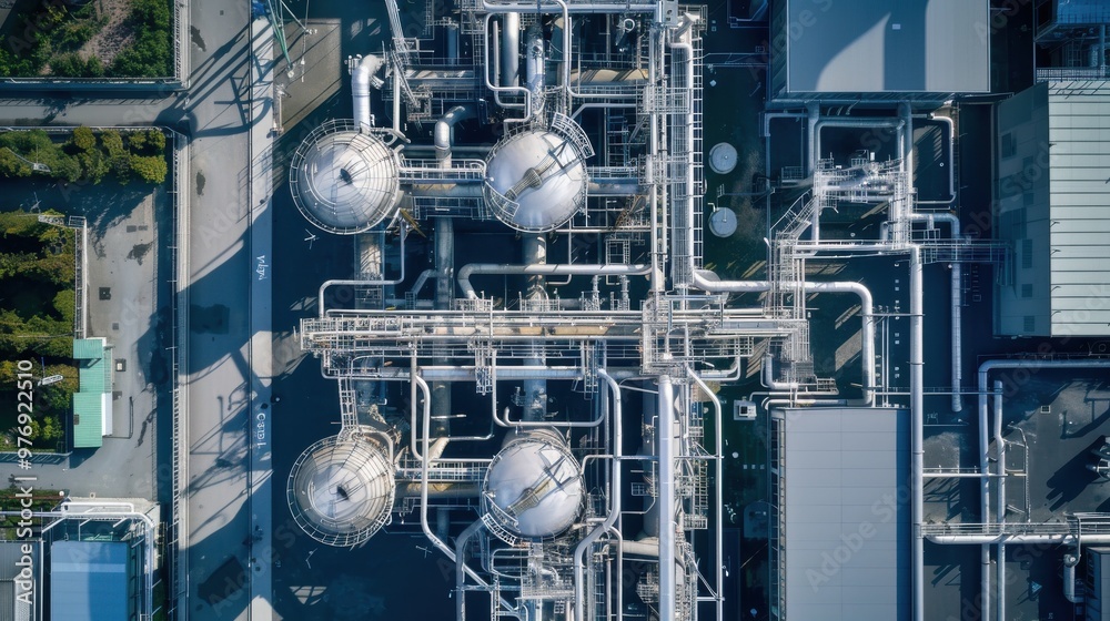 A drone view of a biotech facility where AI technologies are integrated into every stage of biochemical engineering. A drone view of a biotech facility where AI technologies are integrated into every stage of biochemical engineering.
