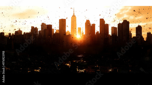 A dystopian cityscape with ...