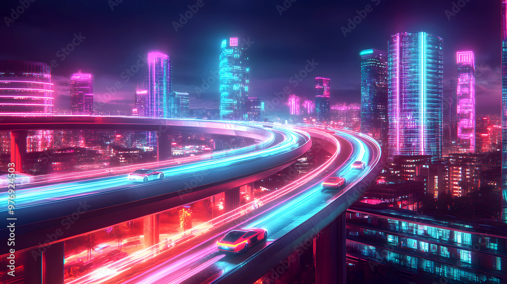 Fototapeta premium high-tech overpass with driverless vehicles smoothly navigating the elevated road