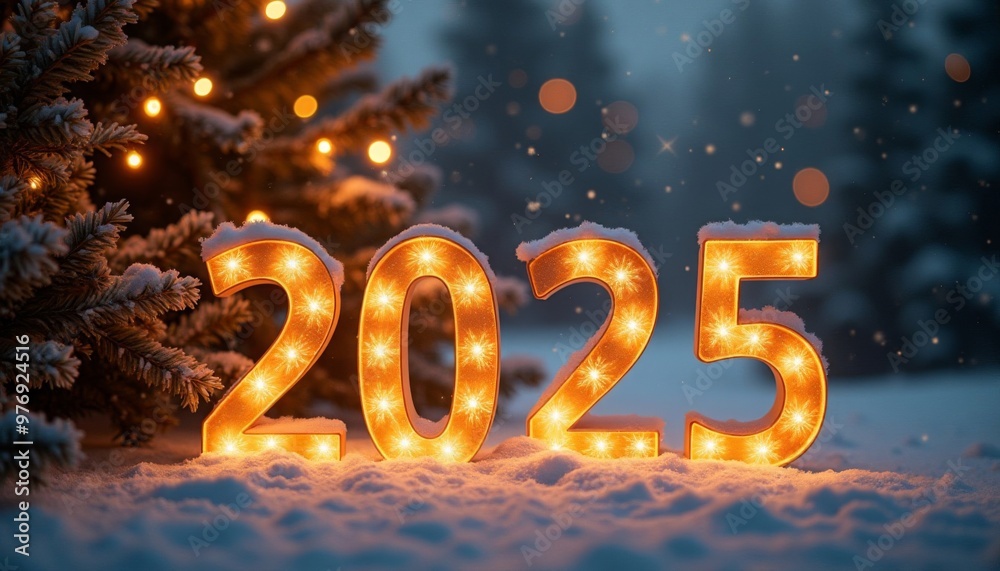glowing numbers 2025 in the snow. New Year concept. ai generated, ai glowing numbers 2025 in the snow. New Year concept. ai generated, ai