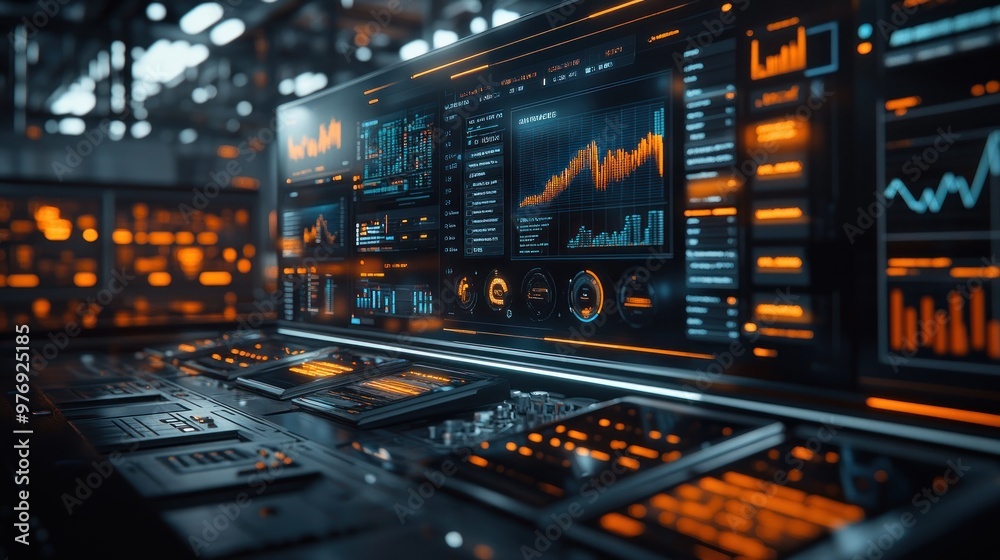An AI-powered financial dashboard showcases real-time analytics and investment recommendations through holographic displays. An AI-powered financial dashboard showcases real-time analytics and investment recommendations through holographic displays.