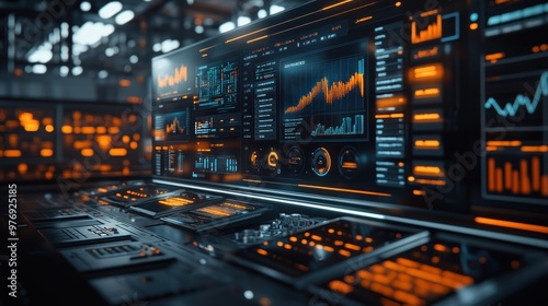 Wallpaper Mural An AI-powered financial dashboard showcases real-time analytics and investment recommendations through holographic displays. Torontodigital.ca