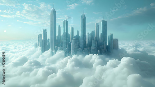 A futuristic city floats ab...