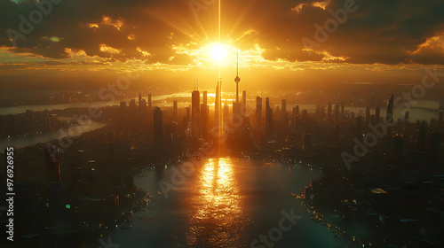 A futuristic city skyline b...