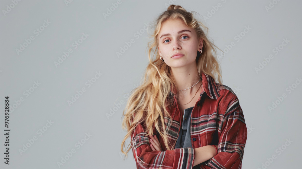 Smiling brunette teen looking at camera in fashion studio Smiling brunette teen looking at camera in fashion studio