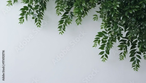 Plant on a white wall, light surface for mockup and text. ai