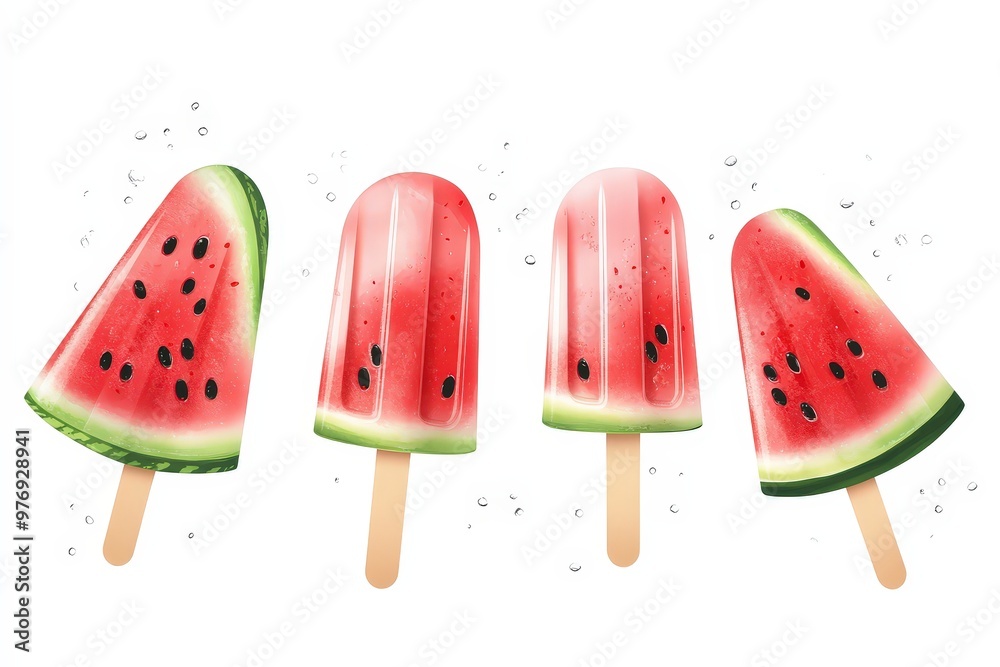 A close-up shot of a juicy, ripe watermelon slice with black seeds, set against a pristine white backdrop. Beautiful simple AI generated image A close-up shot of a juicy, ripe watermelon slice with black seeds, set against a pristine white backdrop. Beautiful simple AI generated image
