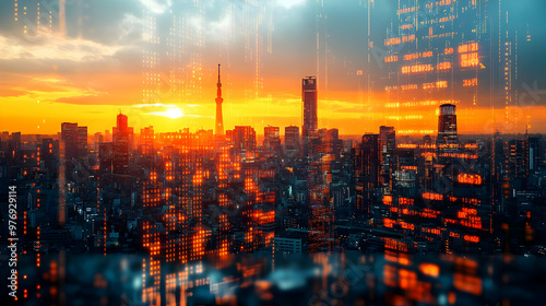 A futuristic cityscape at s...
