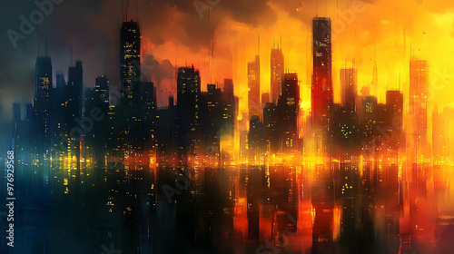 A futuristic cityscape silh...