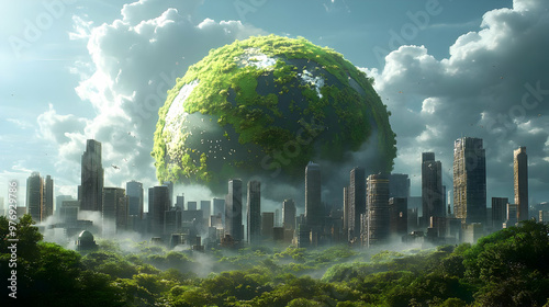 A futuristic cityscape with...