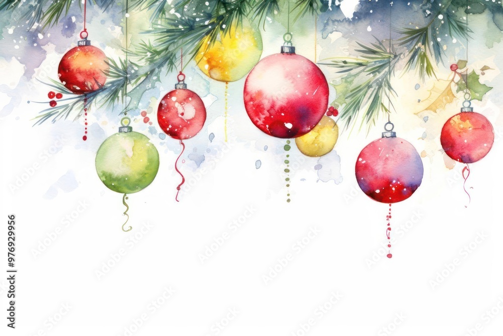 Fototapeta premium Evoke the enchanting essence of Christmas with a watercolor masterpiece viewed from below Vibrant tree decorations