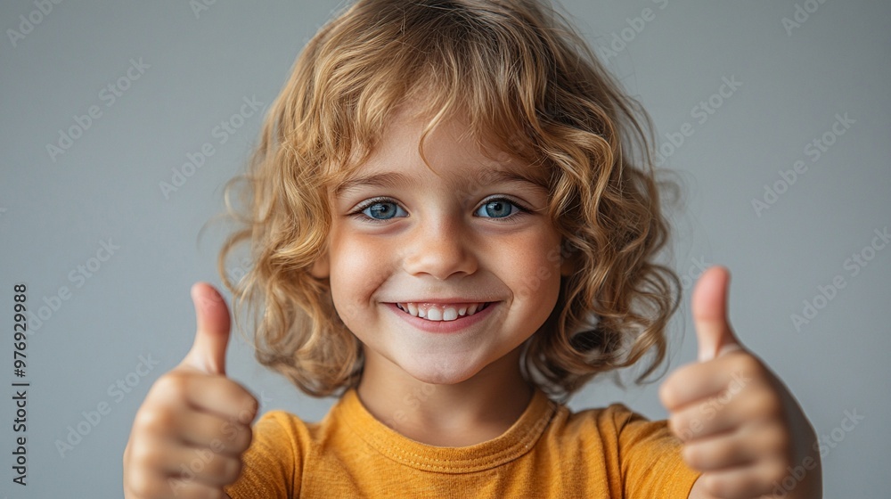 Thumbs Up, Happy Kid: Adorable blonde-haired toddler with bright blue eyes beams with joy, giving a double thumbs-up gesture. A captivating image of childhood innocence and positivity. Thumbs Up, Happy Kid: Adorable blonde-haired toddler with bright blue eyes beams with joy, giving a double thumbs-up gesture. A captivating image of childhood innocence and positivity.