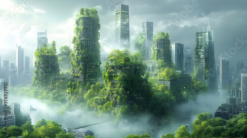 A futuristic cityscape with...