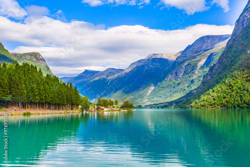 Norway fjord and glacier landscape