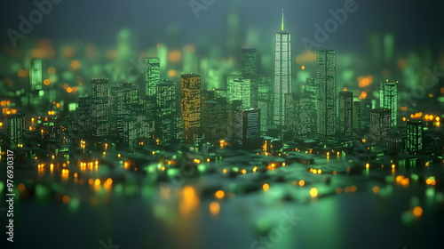 A futuristic cityscape with...