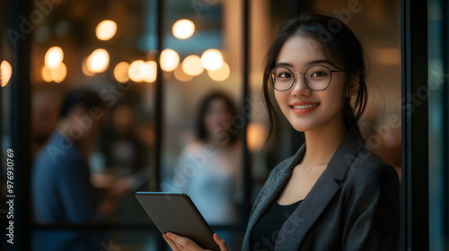 A young Asian woman in professional attire.