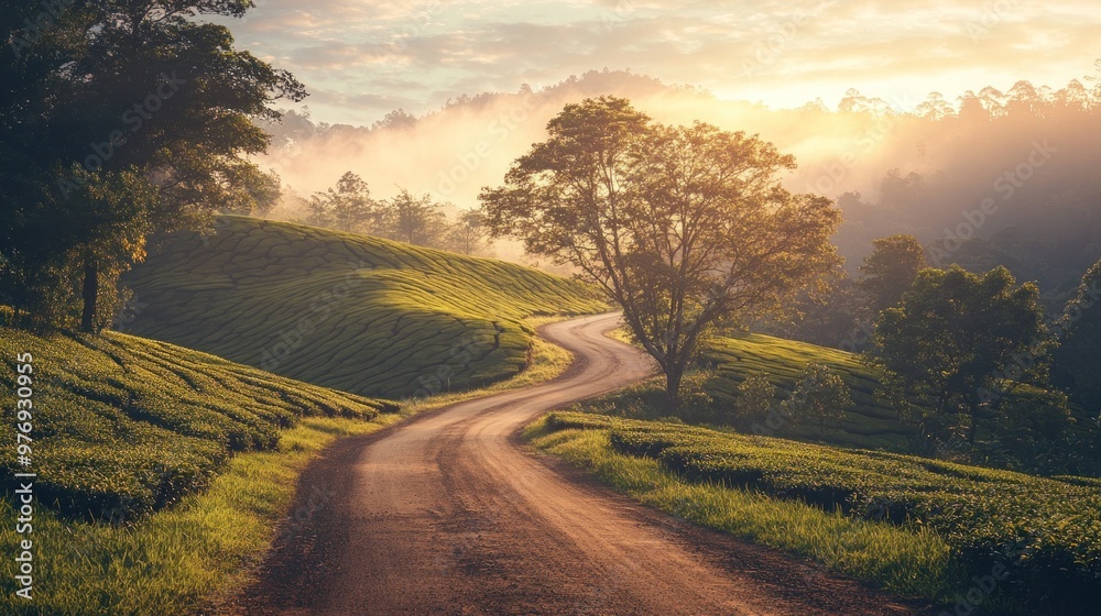Scenic Winding Road Through Lush Green Tea Plantation Scenic Winding Road Through Lush Green Tea Plantation