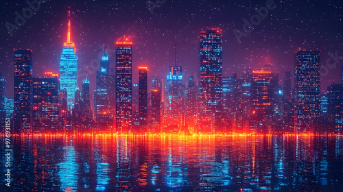 A futuristic cityscape with...