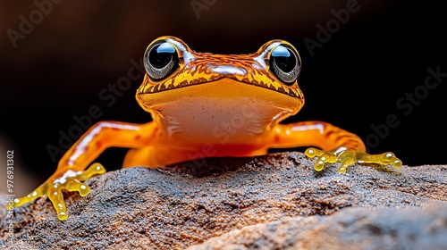 Close-Up of Bright Orange Frog with Spotted Skin, Wildlife photo