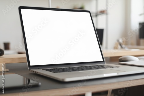 Blank Laptop Screen mockup on Office Desk