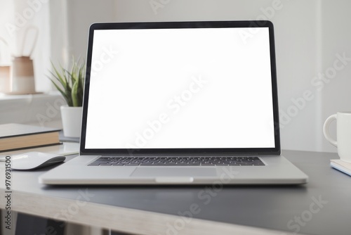 Blank Laptop Screen mockup on Office Desk