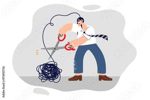 Man gets rid of psychological problems by cutting off tangled wad of thread with scissors