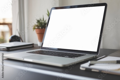 Blank Laptop Screen mockup on Office Desk