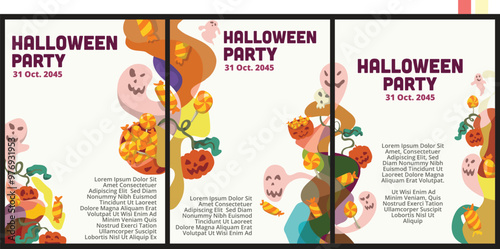 Halloween party invitations, greeting cards, or posters template set with blank space for text placement. abtract monster background for halloween illustration.