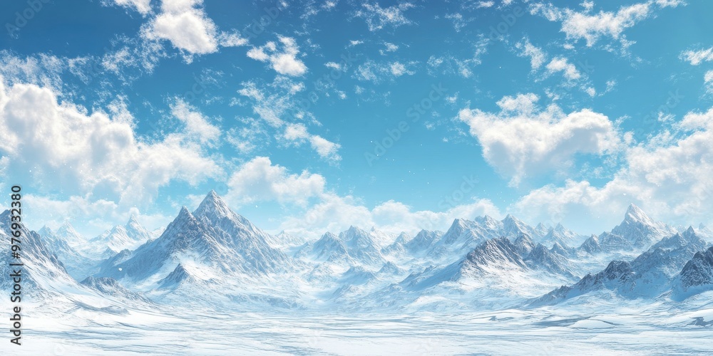 Fototapeta premium snowy mountain range under a blue sky 