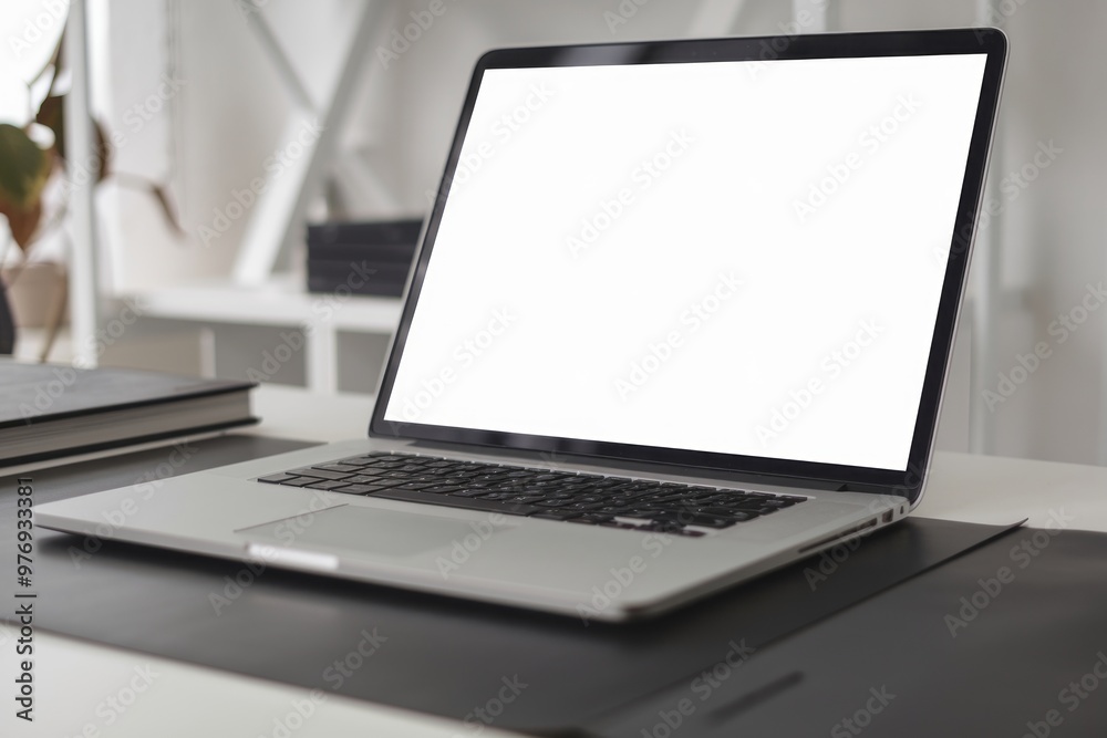 Blank Laptop Screen mockup on Office Desk