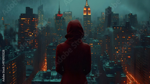 A lone figure in a red hood...