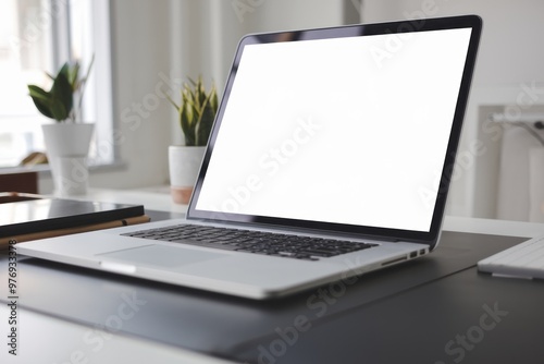 Blank Laptop Screen mockup on Office Desk