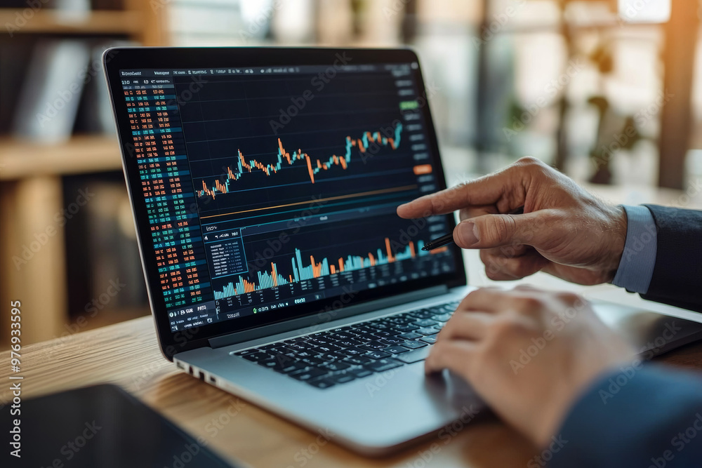 Stock Market Analysis on Laptop: Financial Data and Trading Charts Stock Market Analysis on Laptop: Financial Data and Trading Charts