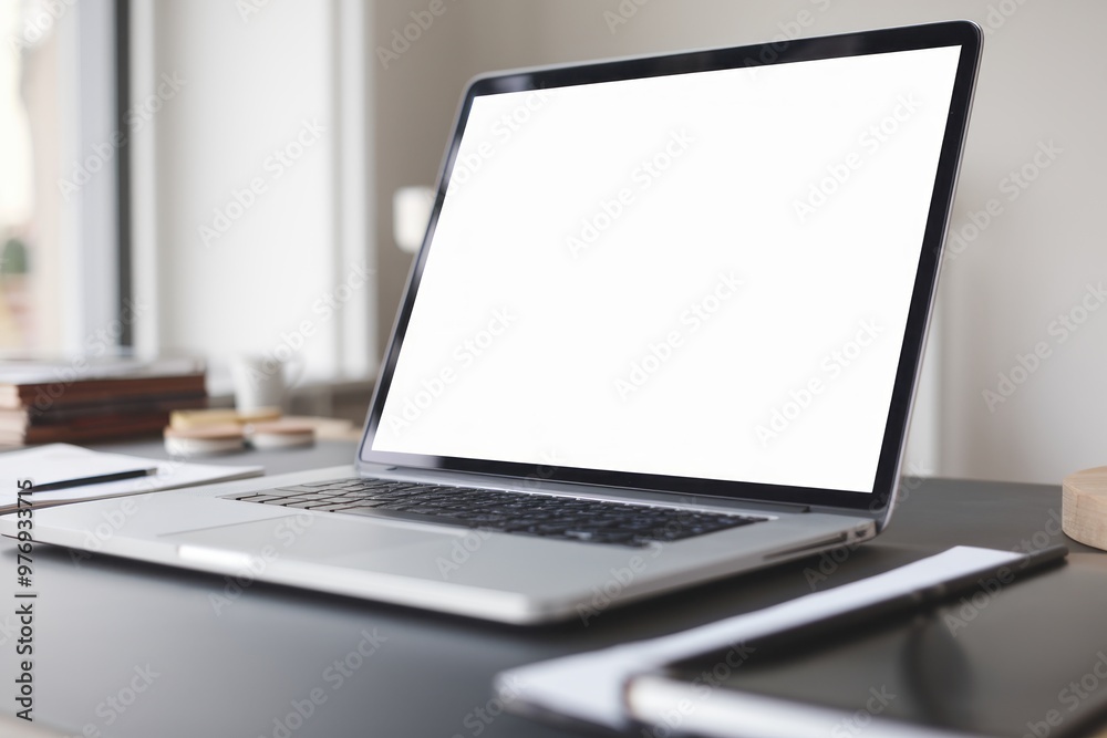 Blank Laptop Screen mockup on Office Desk Blank Laptop Screen mockup on Office Desk