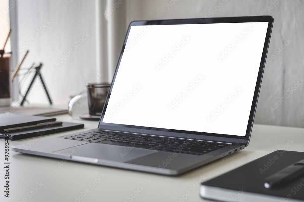 Blank Laptop Screen mockup on Office Desk Blank Laptop Screen mockup on Office Desk