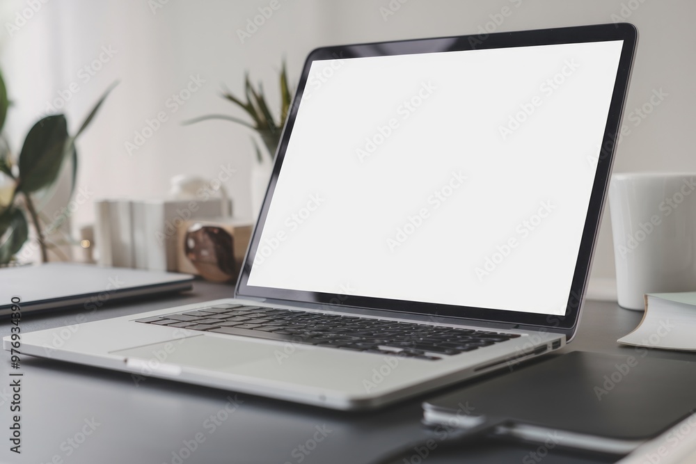 Blank Laptop Screen mockup on Office Desk Blank Laptop Screen mockup on Office Desk