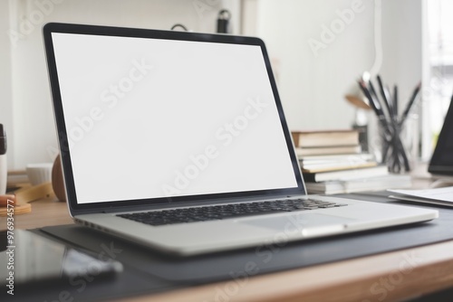 Blank Laptop Screen mockup on Office Desk