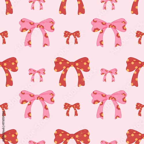 Pink  ribbon bow seamless pattern . Soft girl bow aesthetic, printable repeat digital paper background. For fabric, packaging paper, scrapbooking. photo