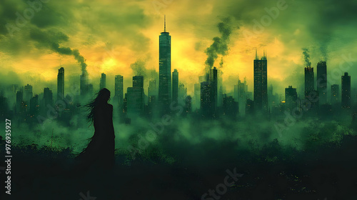A lone woman stands silhoue...