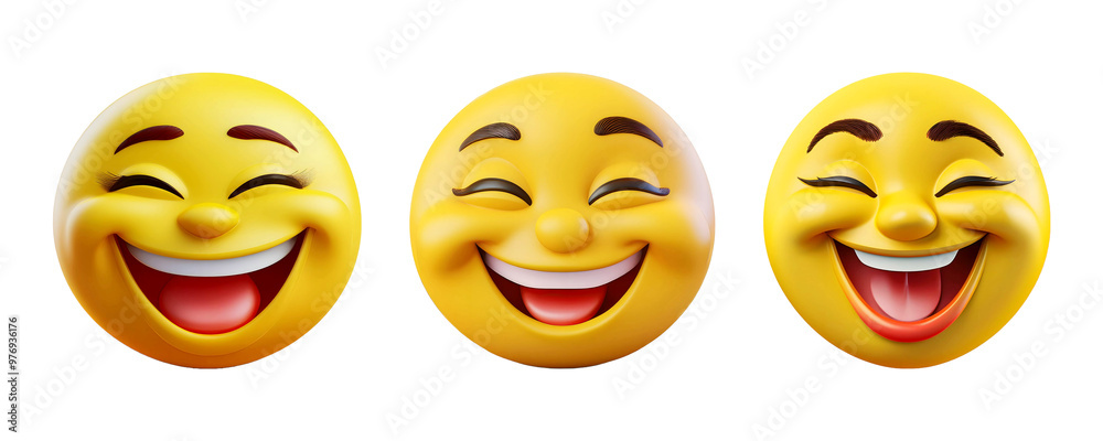 Fototapeta premium set of laughing emoticon in 3d style. Happy emoji