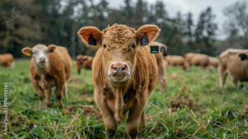 A farm where animals are tagged with RFID chips for real-time tracking and health monitoring.