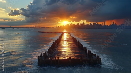 A long pier extends into th...