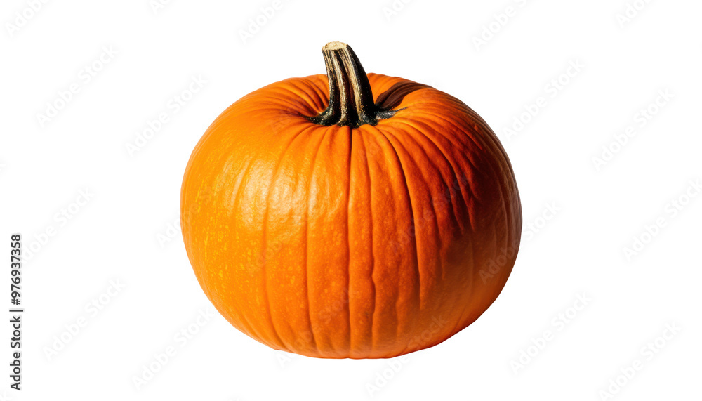 A single, ripe orange pumpkin with a dark stem is isolated on a black background. A single, ripe orange pumpkin with a dark stem is isolated on a black background.