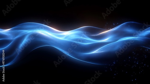 Wallpaper Mural Abstract Blue Wave with Glowing Particles on Black Background Torontodigital.ca