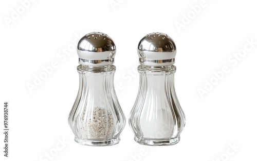 Glass salt and pepper shaker on transparent background, png	 photo