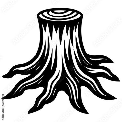 Silhouette of the tree stump and stump illustrations. Tree stump vector clipart.